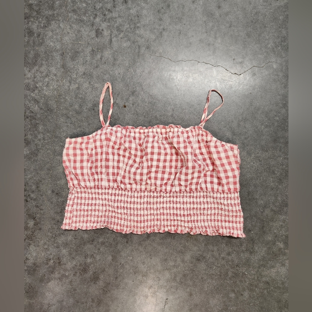 American Eagle Outfitters Size XL Pink Gingham Crop Top - Picture 2 of 3